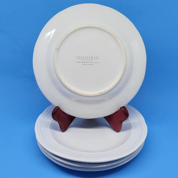 Pottery Barn Outlet White Beaded Scalloped 8" Salad Plates Set of 4 - Picture 4 of 9